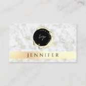 QR Code & Logo Gold Wit Marmer Visitekaartje (Voorkant)