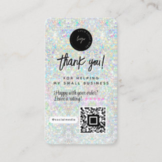 QR-code & logo holografische glitters Dank je wel Visitekaartje