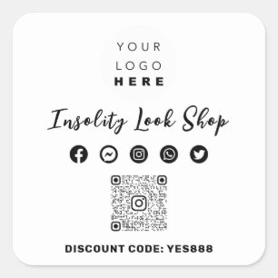 QR CODE Logo Kortingscode zwart wit Vierkante Sticker