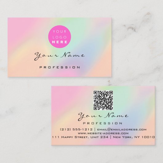 QR-code Logo Makeup Artist Hair Nails Pastel Ombre Visitekaartje (Voorkant / Achterkant)