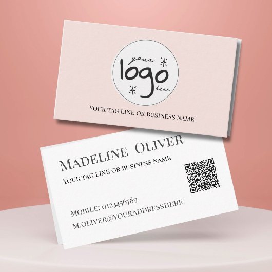 QR Code Logo Modern Simple Blush Visitekaartje