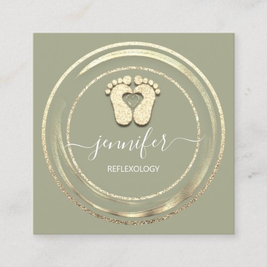 QR Code Logo Reflexology Foot Massage Fee Mint Vierkante Visitekaartje (Voorkant)