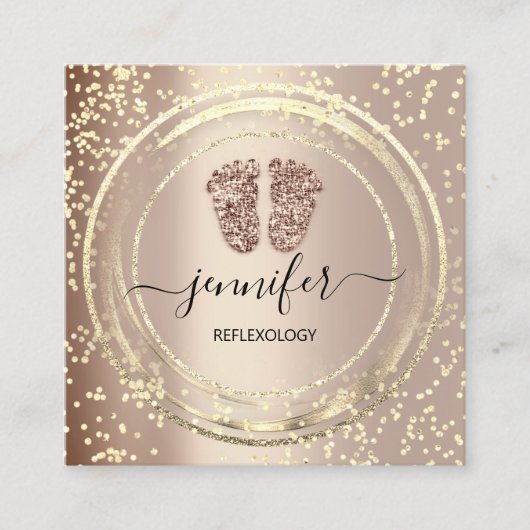 QR Code Logo Reflexology Massage Feet Roos Blush Vierkante Visitekaartje (Voorkant)