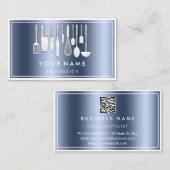 QR CODE Logo Restaurant Kookt Diet Chef Blue Visitekaartje (Voorkant / Achterkant)