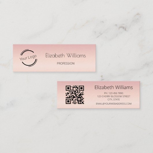 QR-code | LOGO |Roze Blush gradiënt Mini Mini Visitekaartje (Voorkant / Achterkant)