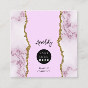 QR-code Logo Roze marmer Gold Glitter Vierkante Visitekaartje