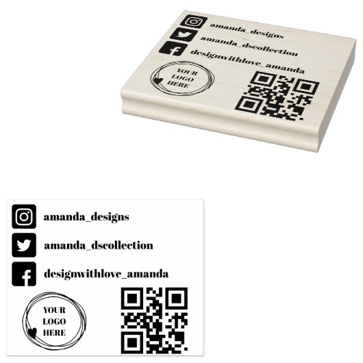 Qr code logo sociale media pictogrammen rubberstem 	rubberstempel (Gestempeld)