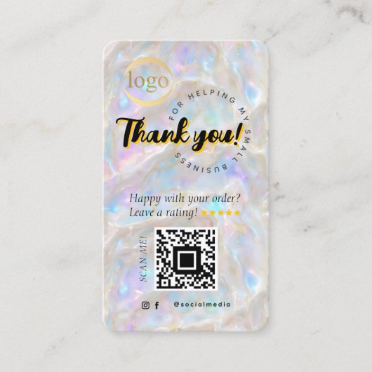 QR Code Logo Unieke iriserende opaal Dank u Visitekaartje (Voorkant)