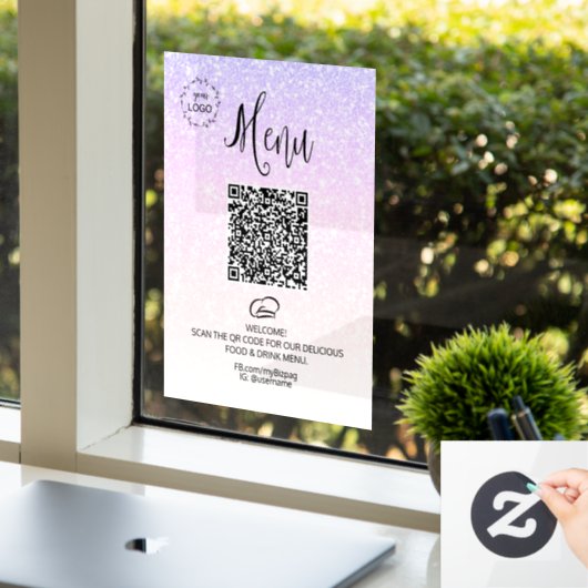 *~* QR-code logo voor voedselmenu met ombre glitte Raamsticker (Kantoor)