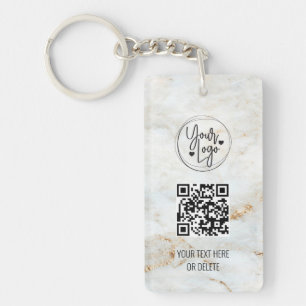 QR Code Logo White Gold Marble Business Sleutelhanger