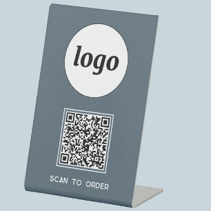 QR Code Logo Zakelijk Scannen om te Bestellen Grij Reclamebord Met Voetstuk