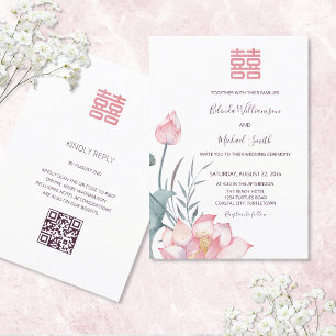 QR-code Lotusbloem Chinees Trouw Uitnodiging