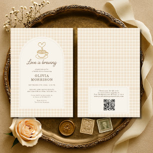 QR Code Love is Brewing Bruiloft Coffee Bruidsfees Kaart