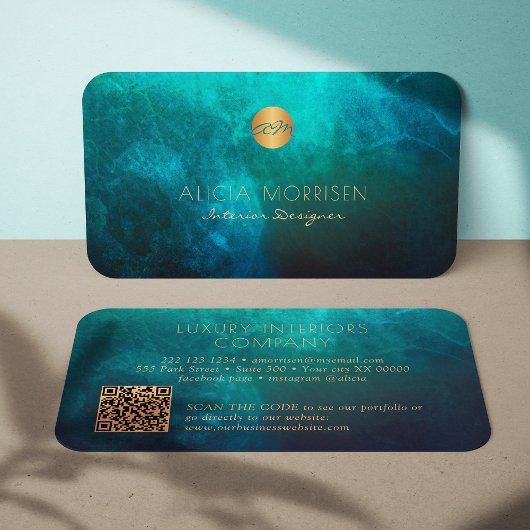 QR code luxe waterverf groen goud monogrammed Visitekaartje
