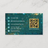 QR Code Luxury Lash Technician Gold Teal Glitter  Visitekaartje (Achterkant)