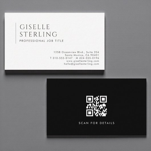 QR Code Luxury Minimalist Professional Black White Visitekaartje