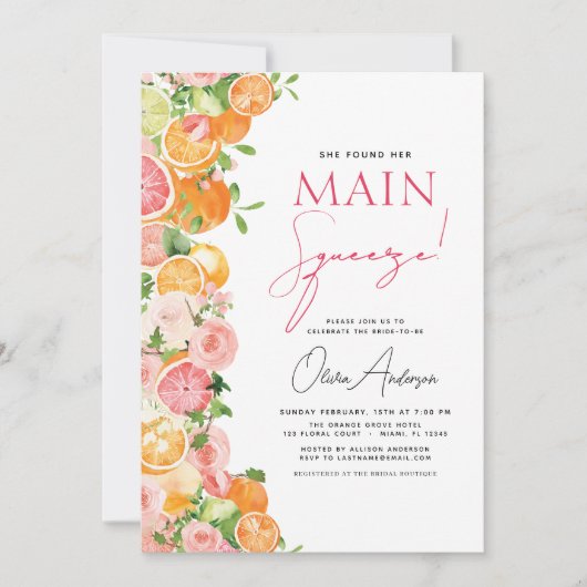 QR Code Main Squeeze Citrus Vrijgezellenfeest Kaart (Voorkant)