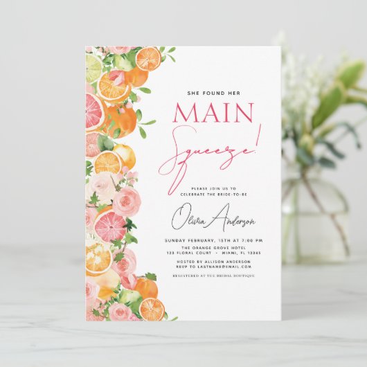 QR Code Main Squeeze Citrus Vrijgezellenfeest Kaart (Staand voorkant)