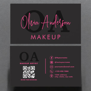 QR Code Make-up Artiest Hot Pink Black Social Medi Visitekaartje