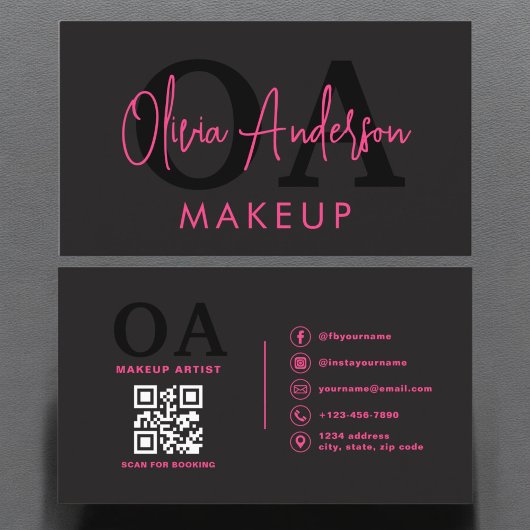 QR Code Make-up Artiest Hot Pink Black Social Medi Visitekaartje