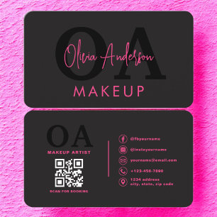 QR Code Make-up Artiest Hot Pink Black Social Medi Visitekaartje