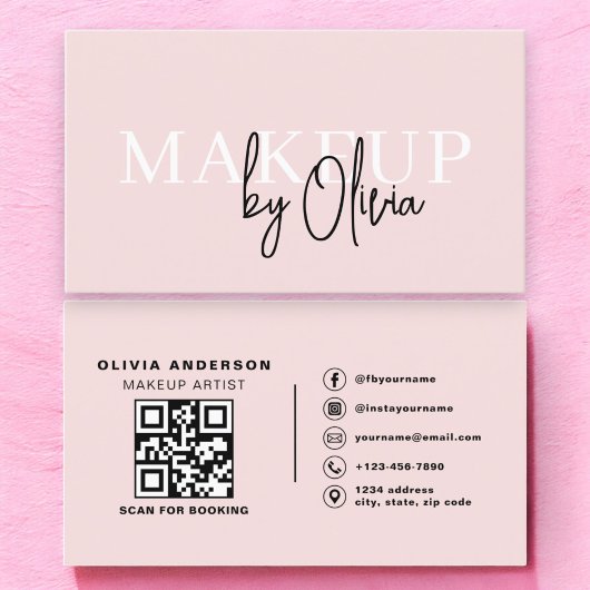QR Code Make-up Artist Blush Pink Social Media Visitekaartje