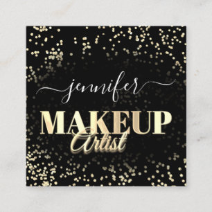 QR-code Makeup Artiest Gold Confetti Black  Vierkante Visitekaartje