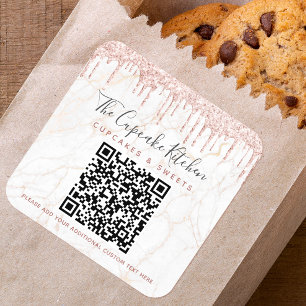 QR Code Marble Pink Glitter Drivers Bedrijfsnaam Vierkante Sticker