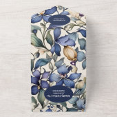 QR Code Marine lichtblauw waterverf bloemenbruilof All In One Uitnodiging (Buitenkant)