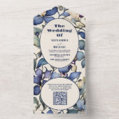 QR Code Marine lichtblauw waterverf bloemenbruilof All In One Uitnodiging (Binnen)
