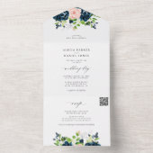 QR CODE marineroze blush elegante bloembruiloft All In One Uitnodiging (Binnen)