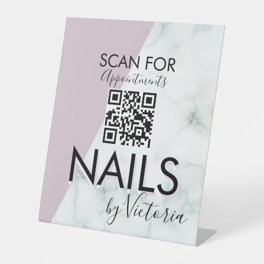 QR-code marmer Nail Salon Appointes Reclamebord Met Voetstuk (Voorkant)