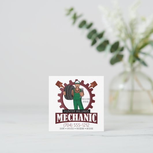 QR-code Mechanisch automatisch reparatiestaal Vierkante Visitekaartje (Staand voorkant)