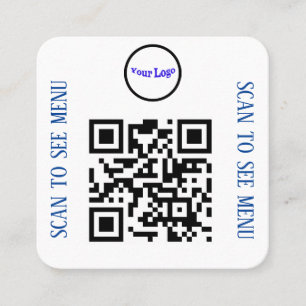 QR Code Menu Kaarten voor restaurants en cafés Vierkante Visitekaartje