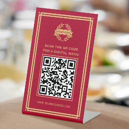 QR Code Menu Logo Contactloos Classic Red Gold Reclamebord Met Voetstuk