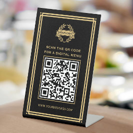QR Code Menu Logo Contactloos Classic Zwart Goud Reclamebord Met Voetstuk