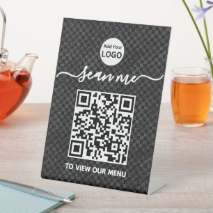 QR Code Menu Logo Zwart Contactloos Modern Voets Reclamebord Met Voetstuk