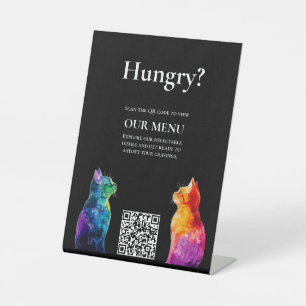 🌈 QR Code Menu Purrfectly Jouw: Een Regenboog Lie Reclamebord Met Voetstuk