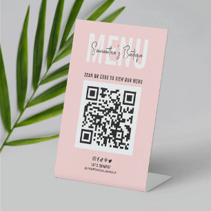 QR Code Menu Roze Zakelijke Logo Contactloos Reclamebord Met Voetstuk