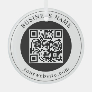 QR-code met bedrijfsnaam bewerkbaar Glas Ornament