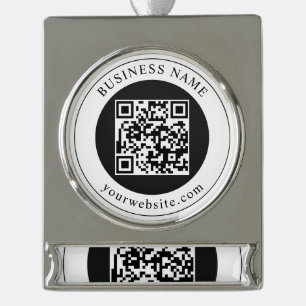 QR-code met bedrijfsnaam bewerkbaar Verzilverd Banner Ornament