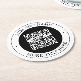 QR-code met bedrijfsnaam bewerkbare cirkelvormige Ronde Kartonnen Onderzetter