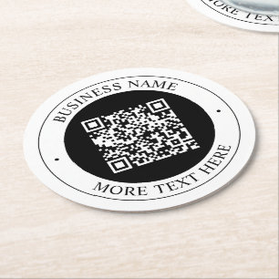 QR-code met bedrijfsnaam bewerkbare cirkelvormige Ronde Kartonnen Onderzetter