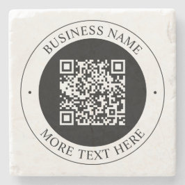 QR-code met bedrijfsnaam bewerkbare cirkelvormige Stenen Onderzetter