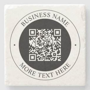 QR-code met bedrijfsnaam bewerkbare cirkelvormige Stenen Onderzetter