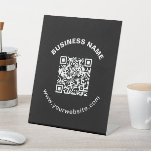 QR-code met bedrijfsnaam vet cirkelvormige tekst Reclamebord Met Voetstuk