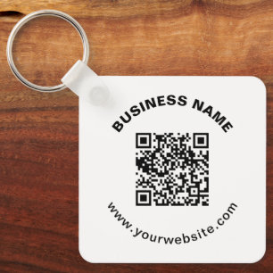 QR-code met bedrijfsnaam vet cirkelvormige tekst Sleutelhanger