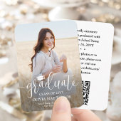 QR Code Mini Afstuderen Foto Modern Wit Script Informatiekaartje