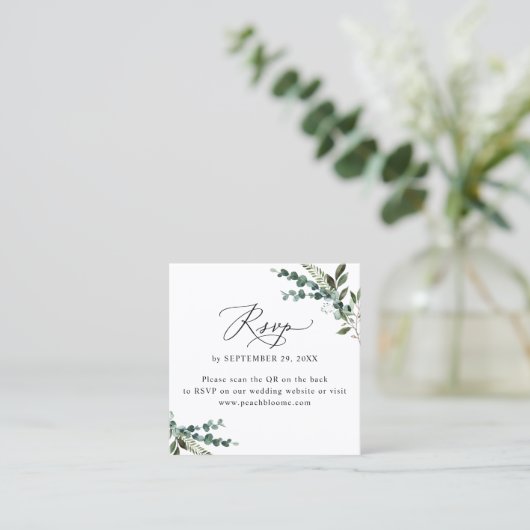 QR Code Minimal Rustique Vert Mariage Carte Rsvp (Debout devant)