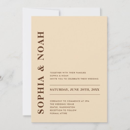 QR-code Minimale moderne beige bruiloft Kaart (Voorkant)